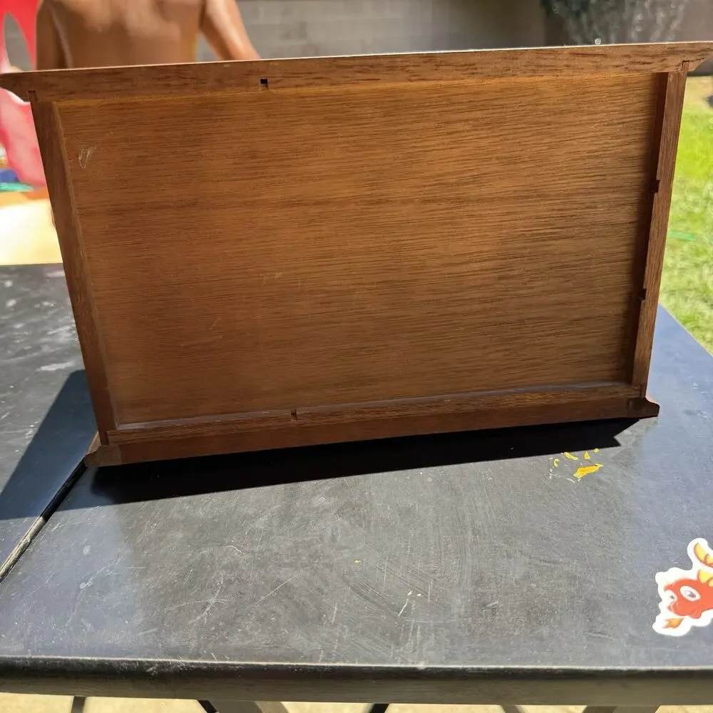 Vintage Wooden Jewelry Armoire Box 3 Drawer Ring Organizer Cabinet Walnut. Japan